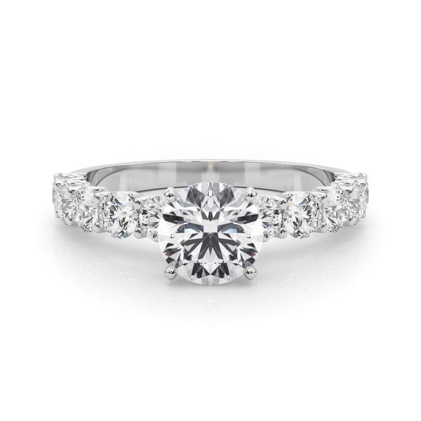 14K White Gold 3.5 Carat D VVS2 Round Diamond Prong Setting with Side Stones on a Pave Band