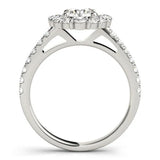 Silver Round Diamond Scalloped Halo Ring with Pavé Band and Four-Prong Setting 2