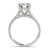 Silver 3.09 Carat F VS1 Princess Diamond Solitaire with Pave Band and Six-Prong Setting