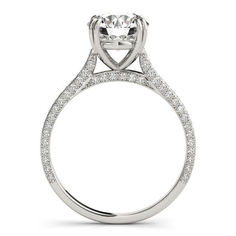 Silver Round Diamond Solitaire with Pave Band and Six-Prong Setting 1