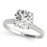 Silver 3.09 Carat F VS1 Princess Diamond Solitaire with Pave Band and Six-Prong Setting