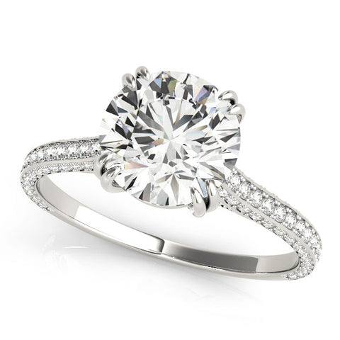 Silver Round Diamond Solitaire with Pave Band and Six-Prong Setting 2