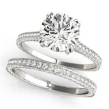 Silver 3.09 Carat F VS1 Princess Diamond Solitaire with Pave Band and Six-Prong Setting