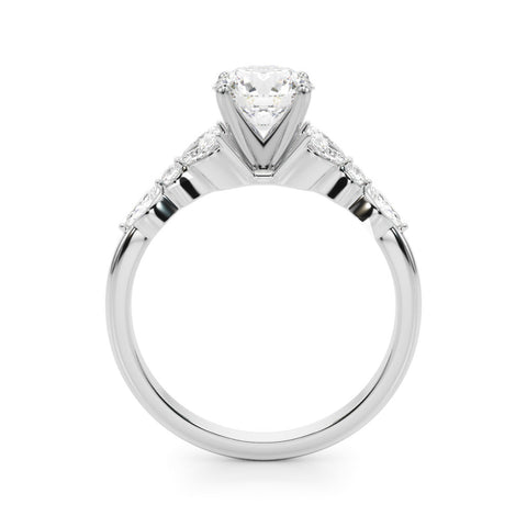 Silver Round Diamond Solitaire with Side Stones on a Silver Band and Four-Prong Setting 1