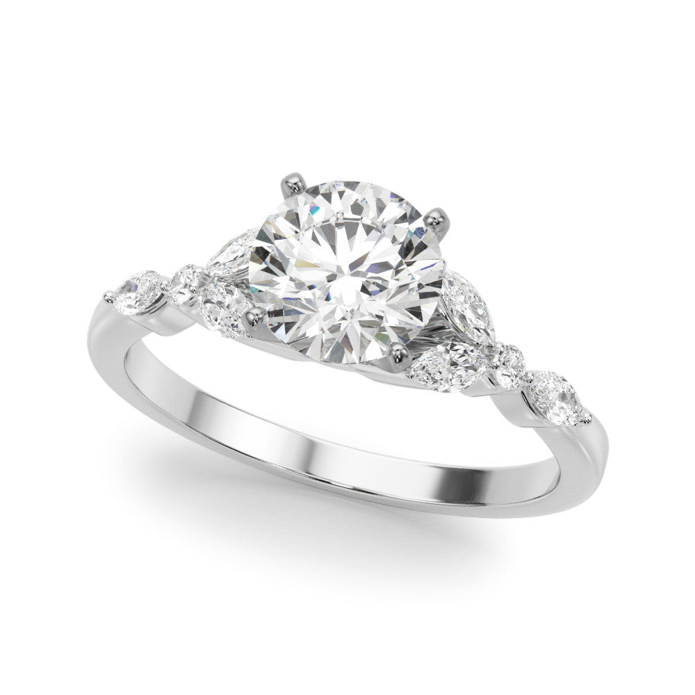 Silver Round Diamond Solitaire with Side Stones on a Silver Band and Four-Prong Setting 2