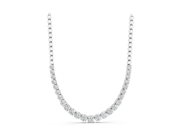Silver Round Diamond Tennis Necklace with Prong Setting and Bead Chain