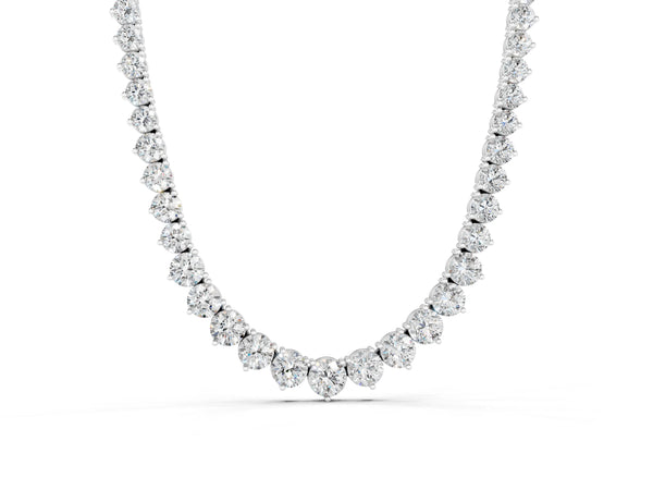 Silver Round Diamond Tennis Necklace with Three-Prong Setting