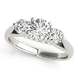 Silver Round Diamond Three-Stone Engagement Ring with Prong Setting and Pavé Band 1