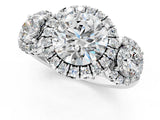 Silver Round Diamond Three-Stone Halo Ring with Prong Setting and Pavé Accents_15