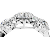 Silver Round Diamond Three-Stone Halo Ring with Prong Setting and Pavé Accents_18
