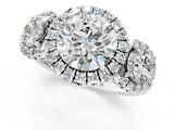 Silver Round Diamond Three-Stone Halo Ring with Prong Setting and Pavé Accents_70