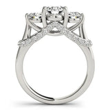 Silver Round Diamond Three-Stone Ring with Prong Setting and Pavé Band 2