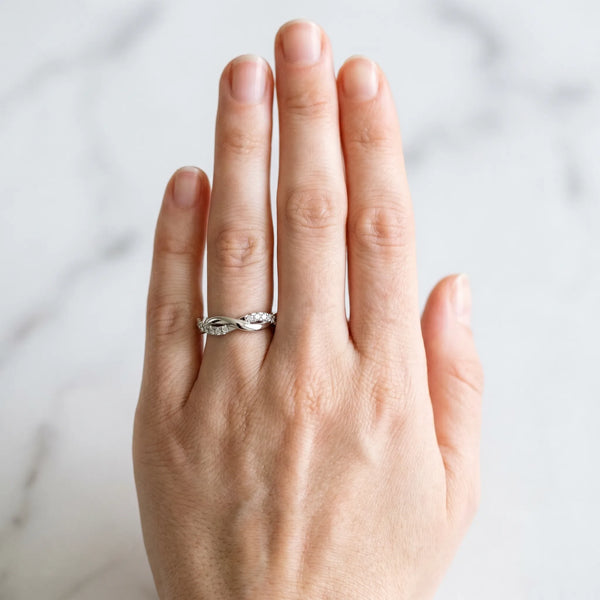 White gold Round Diamond Twisted Infinity Band with Prong Setting