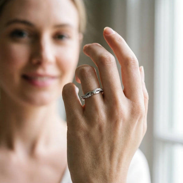 Silver Round Diamond Twisted Infinity Band with Prong Setting