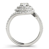 Silver Round Double Halo Diamond Swirl Pave Band Ring 2