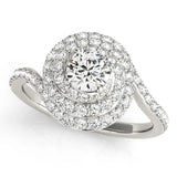 Silver Round Double Halo Diamond Swirl Pave Band Ring