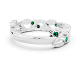 Silver Round Emerald Leaf Eternity Band with Bezel Setting