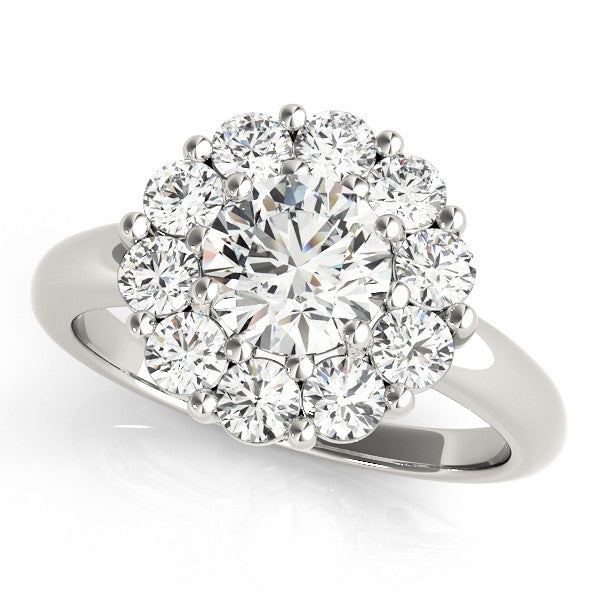 Platinum 3.01 Carat F VVS2 Round Halo Cluster Diamond Engagement Ring with Prong Setting and Polished Band