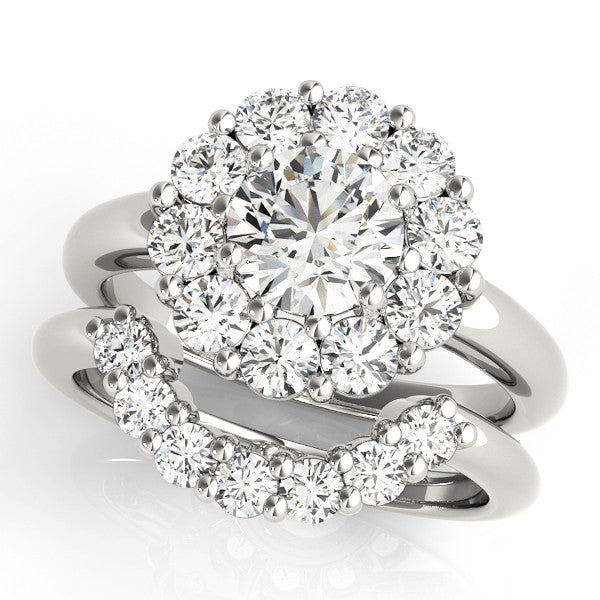Platinum 3.01 Carat F VVS2 Round Halo Cluster Diamond Engagement Ring with Prong Setting and Polished Band