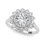 Silver Round Halo Cluster Diamond Ring with Pave Band and Four-Prong Setting 1