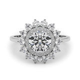 Silver Round Halo Cluster Diamond Ring with Pave Band and Four-Prong Setting 2