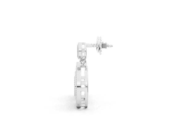 Silver Round Halo Diamond Drop Earrings with Milgrain Bezel Setting