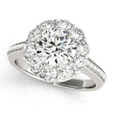 14K White Gold 3.06 Carat E VVS2 Round Halo Diamond Engagement Ring with Pavé Band and Prong Setting