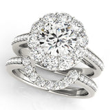 14K White Gold 3.06 Carat E VVS2 Round Halo Diamond Engagement Ring with Pavé Band and Prong Setting