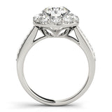 14K White Gold 3.06 Carat E VVS2 Round Halo Diamond Engagement Ring with Pavé Band and Prong Setting
