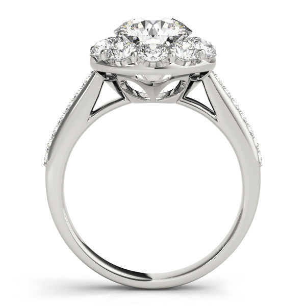 14K White Gold 3.06 Carat E VVS2 Round Halo Diamond Engagement Ring with Pavé Band and Prong Setting
