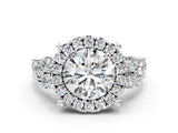 Silver Round Halo Diamond Engagement Ring with Split Shank and Four-Prong Setting