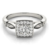 Silver Round Halo Diamond Engagement Ring with Square Setting and Infinity Band 1
