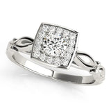 Silver Round Halo Diamond Engagement Ring with Square Setting and Infinity Band