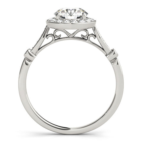 Silver Round Halo Diamond Engagement Ring with Twisted Band and Four-Prong Setting