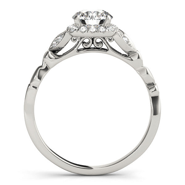 Silver Round Halo Diamond Engagement Ring with Vintage-Inspired Band and Four-Prong Setting 1
