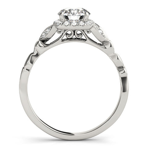 Silver Round Halo Diamond Engagement Ring with Vintage-Inspired Band and Four-Prong Setting 1