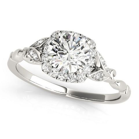 Silver Round Halo Diamond Engagement Ring with Vintage-Inspired Band and Four-Prong Setting 2