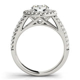 Silver Round Halo Diamond Ring with Beaded Split Shank and Four-Prong Setting 1