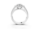 Silver Round Halo Diamond Ring with Beaded Split Shank and Four-Prong Setting_17
