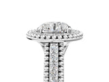 Silver Round Halo Diamond Ring with Beaded Split Shank and Four-Prong Setting_19