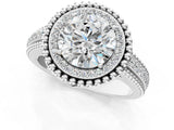 Silver Round Halo Diamond Ring with Beaded Split Shank and Four-Prong Setting_45