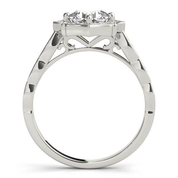 Silver Round Halo Diamond Ring with Milgrain Band and Four-Prong Setting 1