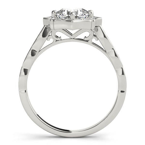 Silver Round Halo Diamond Ring with Milgrain Band and Four-Prong Setting 1
