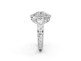Silver Round Halo Diamond Ring with Milgrain Bezel and Prong Setting_16