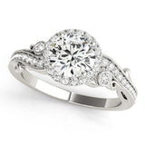 Silver Round Halo Diamond Ring with Milgrain and Bezel Accents on a Split Shank Band 1