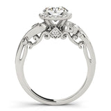 Silver Round Halo Diamond Ring with Milgrain and Bezel Accents on a Split Shank Band