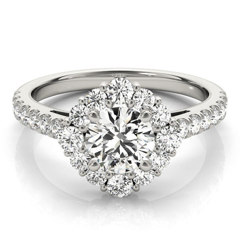 Silver Round Halo Diamond Ring with Pavé Band and Four-Prong Setting 2