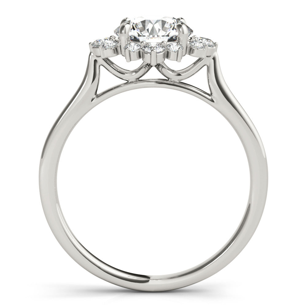 Silver Round Halo Diamond Ring with Solitaire Band and Prong Setting