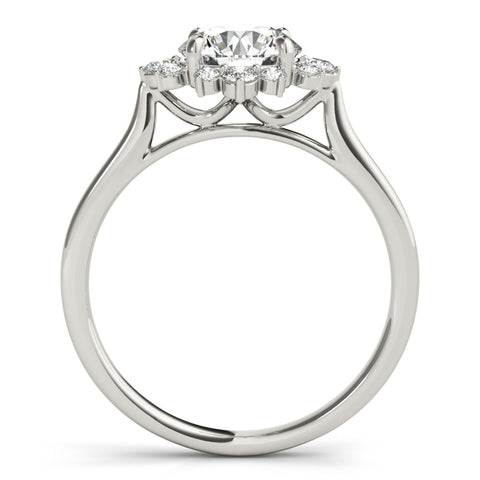 Silver Round Halo Diamond Ring with Solitaire Band and Prong Setting
