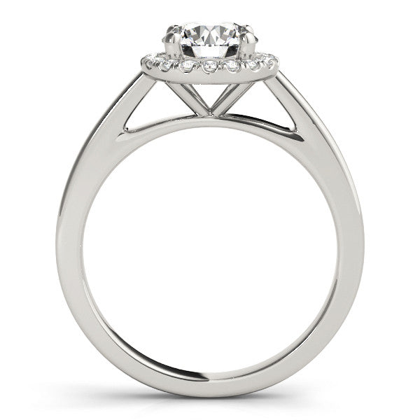White gold Round Halo Diamond Solitaire Ring with Round Band and Four-Prong Setting